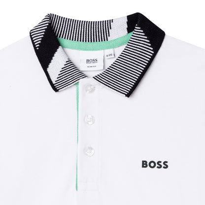 男童白色Logo棉Polo衬衫