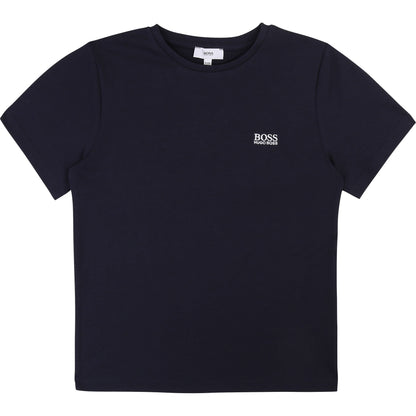 Boys Dark Navy Logo Cotton T-Shirt
