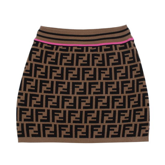 Girls Brown FF Logo Knit Skirt