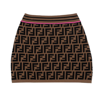 Girls Brown FF Logo Knit Skirt
