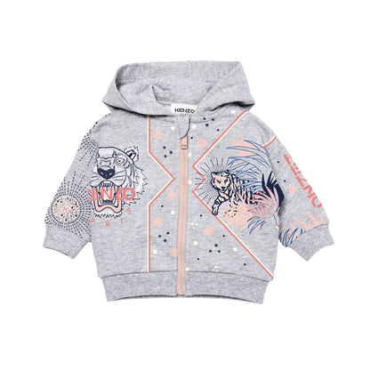 女婴灰色印花拉链上衣