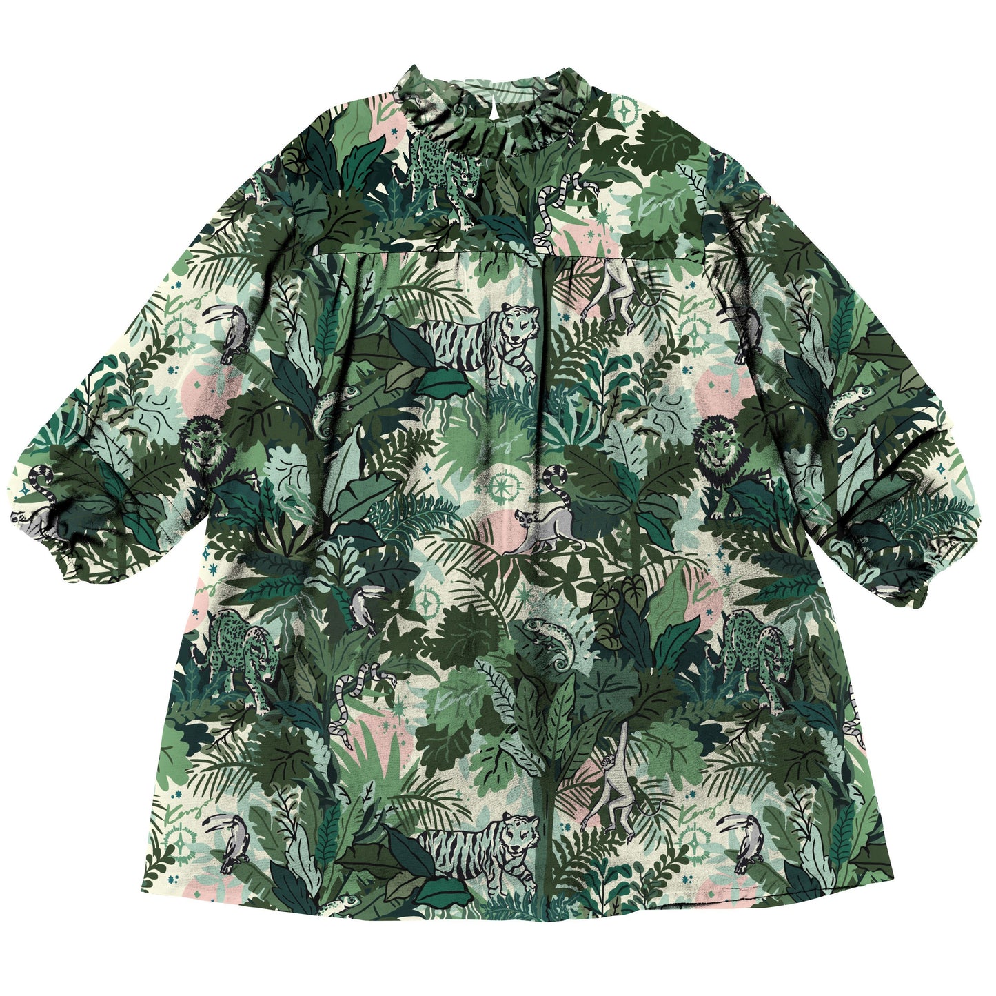 女童绿色印花连衣裙