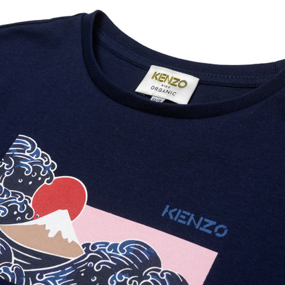 女童藏青色印花棉T恤