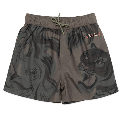 Boys Dark Green Printing Swim Shorts