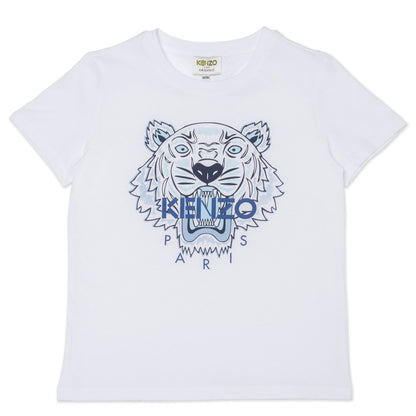 Boys White Tiger Cotton T-Shirt