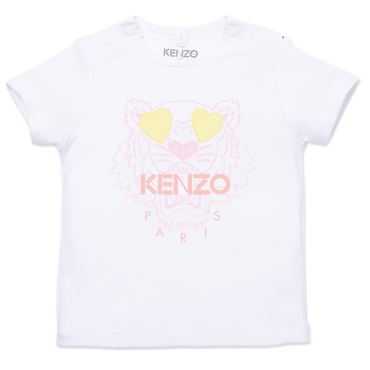 Baby Girls White Tiger Cotton T-Shirt