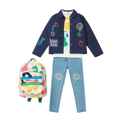 女童深蓝色刺绣牛仔夹克