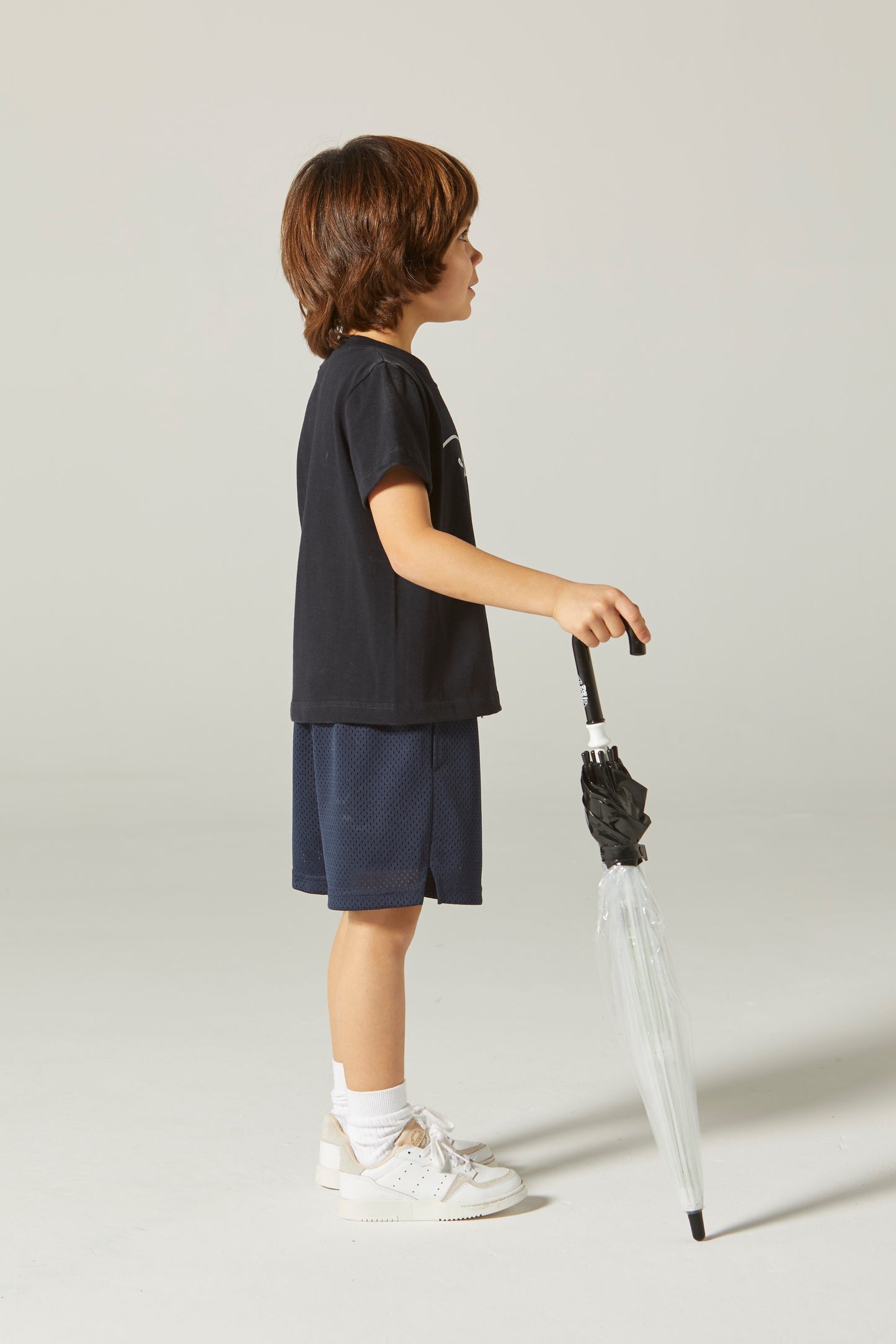 儿童藏青色网状Logo短裤