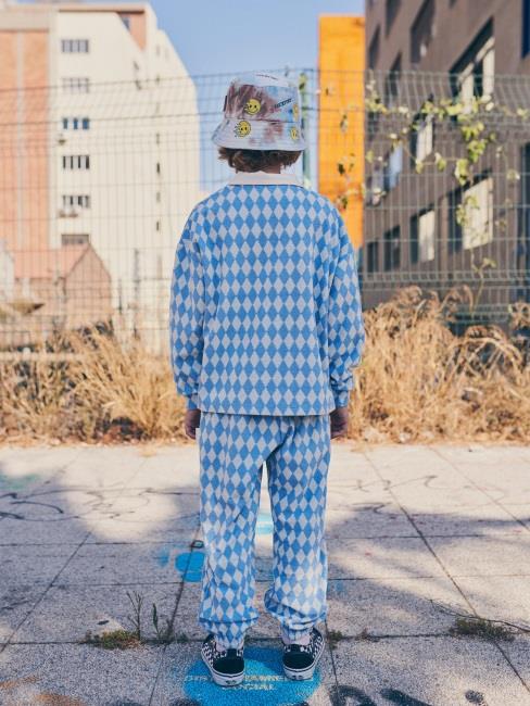 儿童蓝色格子长裤