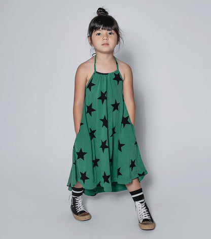 女童绿色星星棉连衣裙