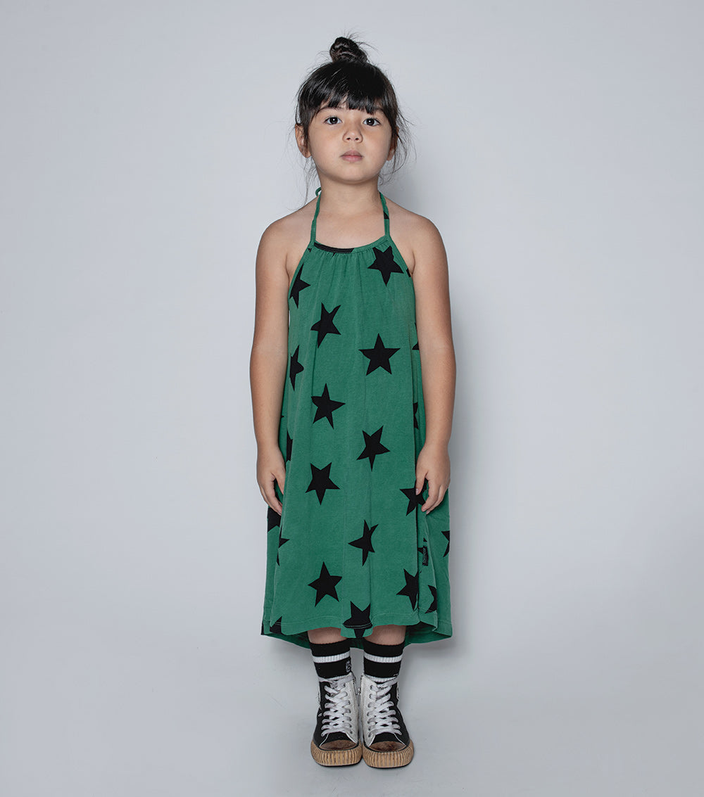 女童绿色星星棉连衣裙