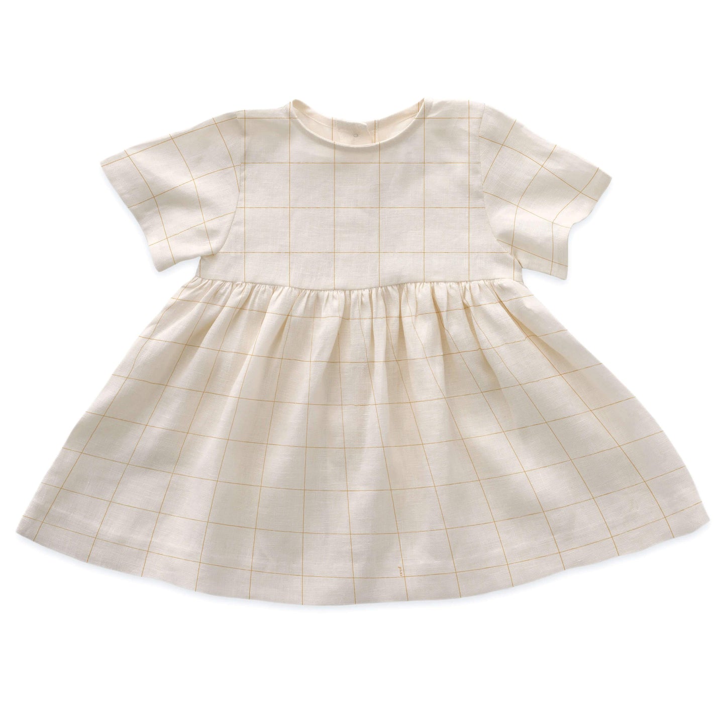 Girls White Check Linen Dress