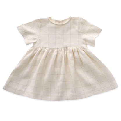 Girls White Check Linen Dress