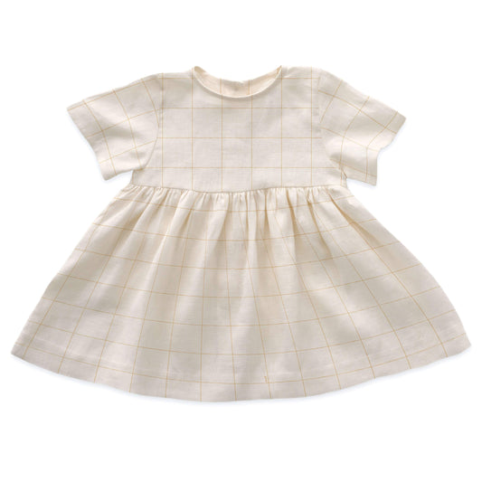 Girls White Check Linen Dress
