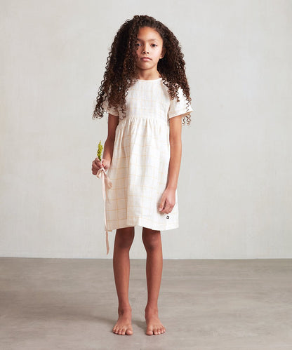 Girls White Check Linen Dress