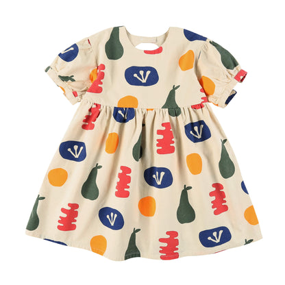 Girls Cream Painting Cotton Dress