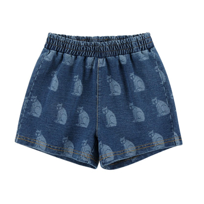 儿童藏青色猫咪牛仔短裤