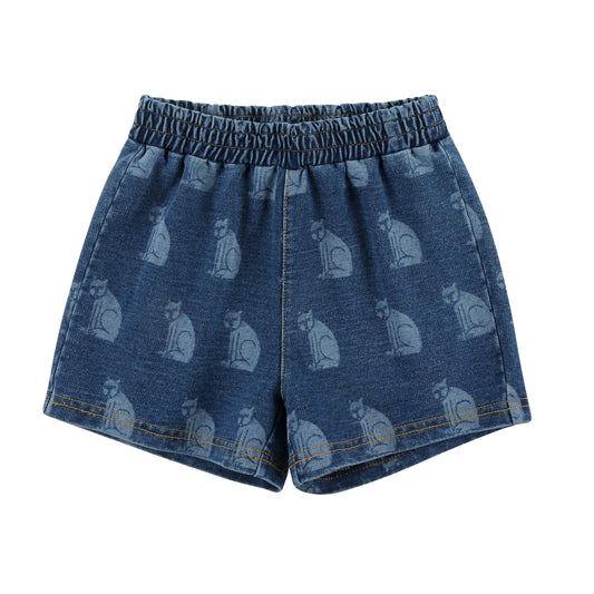 儿童藏青色猫咪牛仔短裤