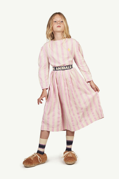 女童粉色条纹棉连衣裙