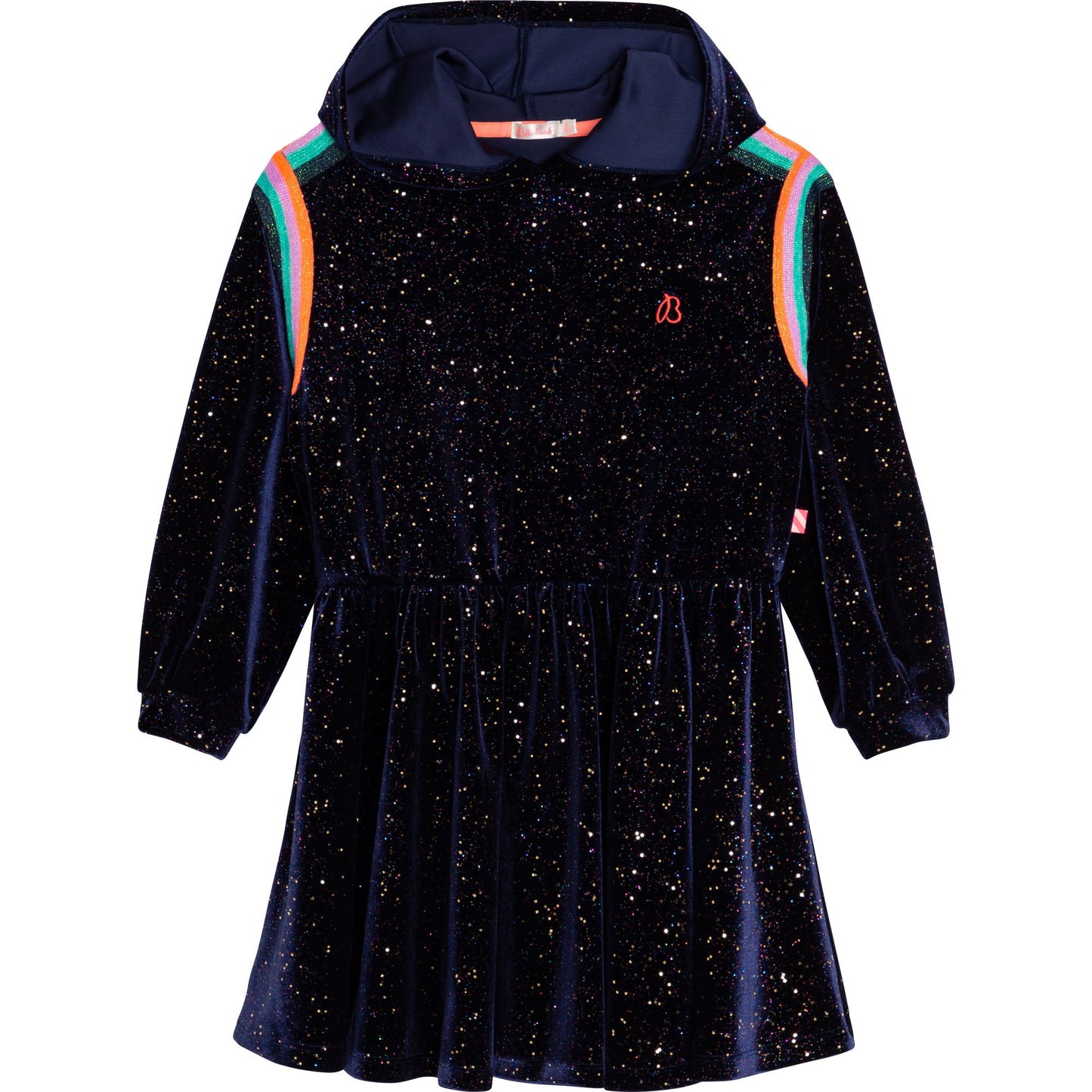 女童蓝色闪光连帽连衣裙