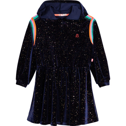 女童蓝色闪光连帽连衣裙