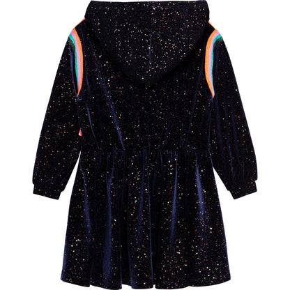女童蓝色闪光连帽连衣裙