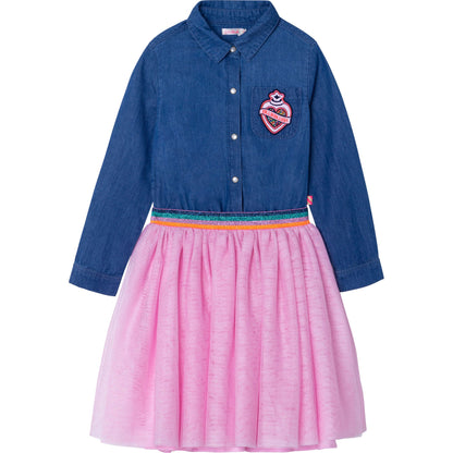 女童牛仔蓝色薄纱连衣裙