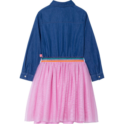 女童牛仔蓝色薄纱连衣裙
