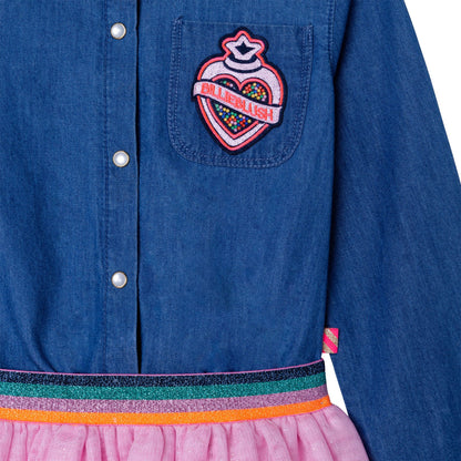 女童牛仔蓝色薄纱连衣裙