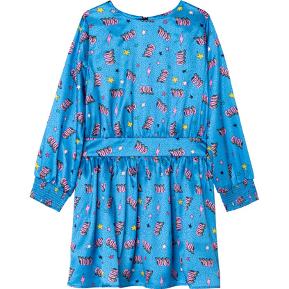 女童蓝色印花连衣裙
