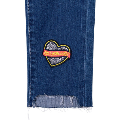 女童蓝色刺绣牛仔长裤