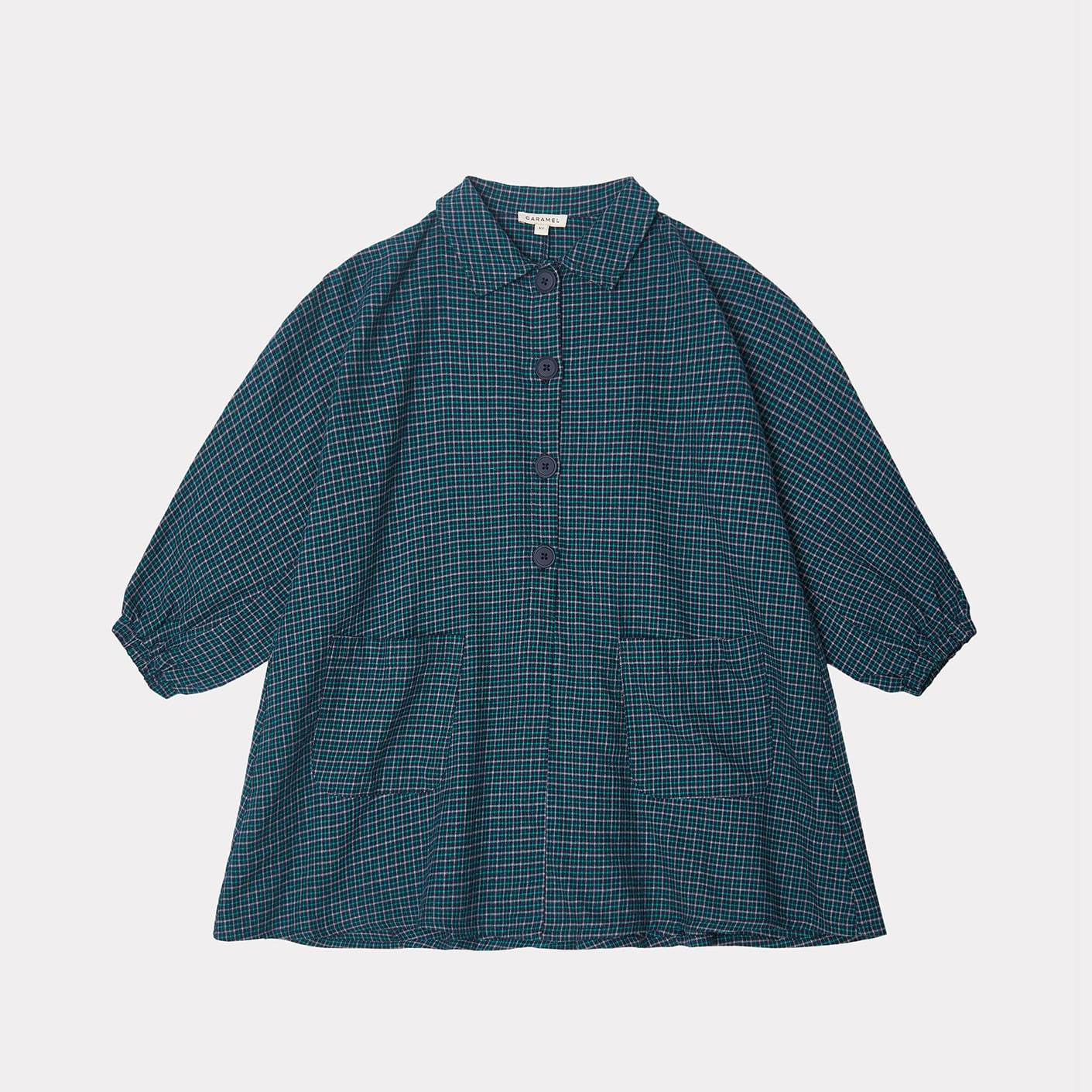 女童蓝色格子棉连衣裙