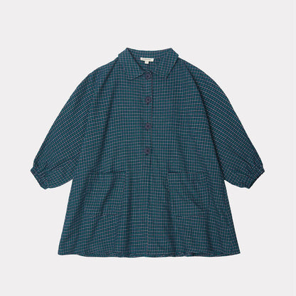 女童蓝色格子棉连衣裙