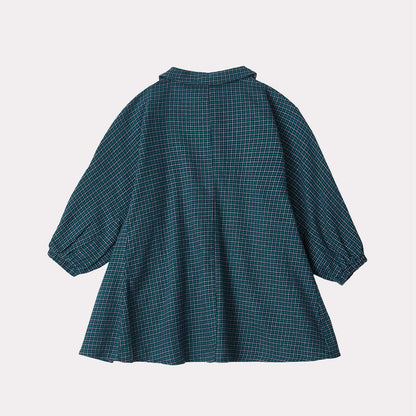 女童蓝色格子棉连衣裙