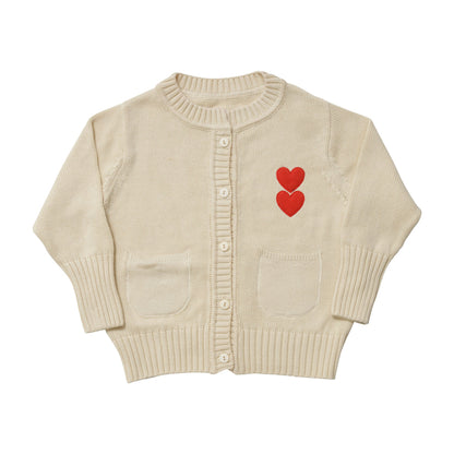 Girls Cream White Heart Cotton Cardigan