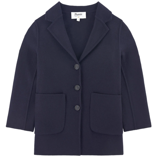 Girls Navy Virgin Wool Coat