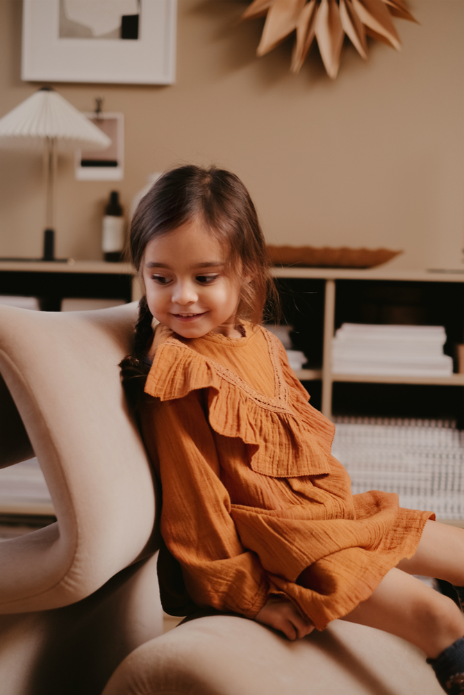 Girls Dark Safran Organic Cotton Dress