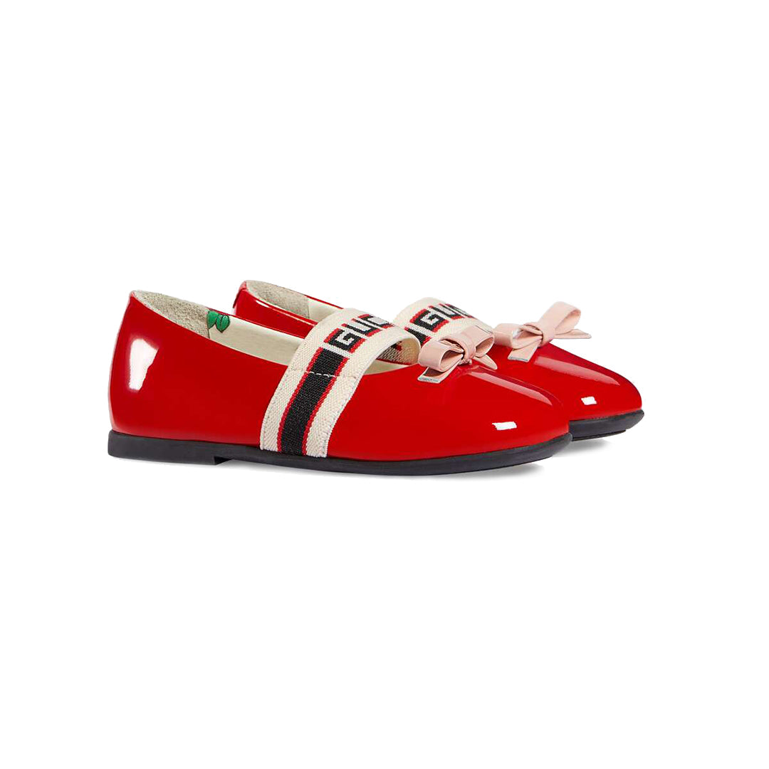 Girls Red Calf Skin Ballet Flats