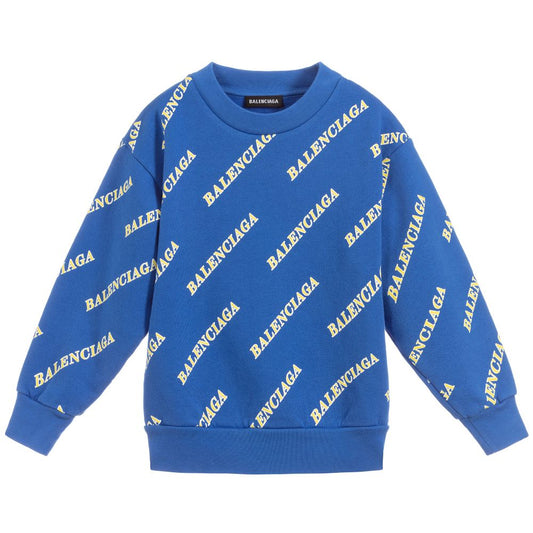 Boys & Girls Blue Logo Cotton Sweatshirt