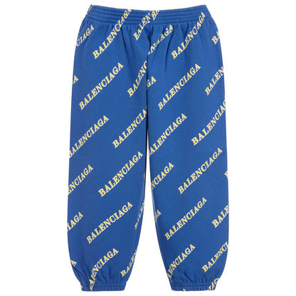 Boys & Girls Blue Logo Cotton Jogging Pants