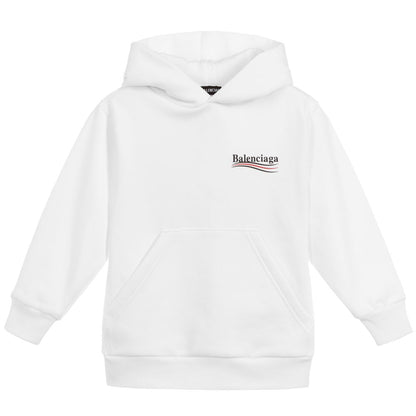 Boys & Girls White Logo Cotton Hoodie