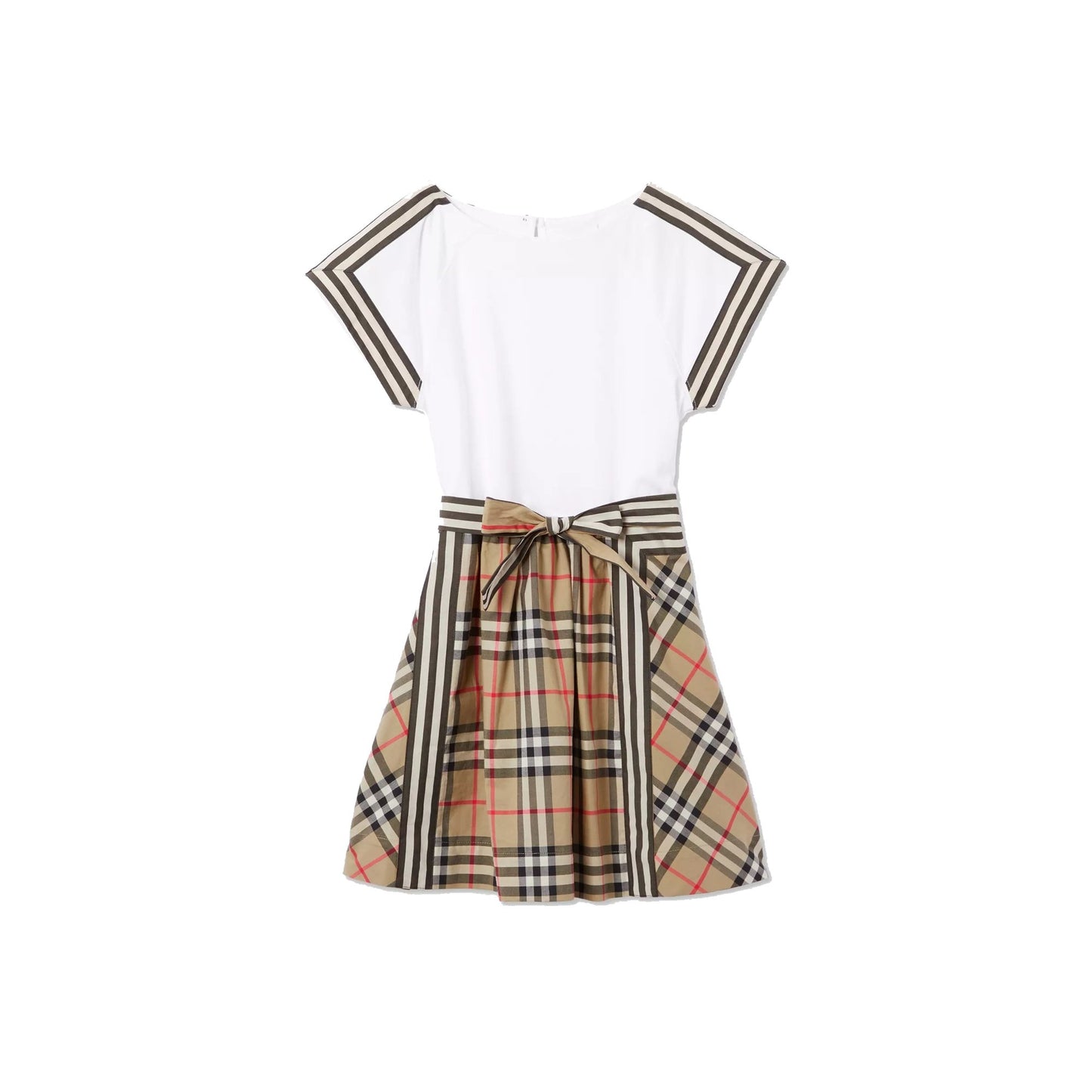 Girls Beige & White Check Cotton Dress