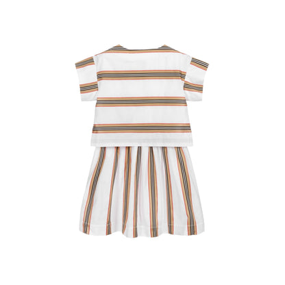 Girls White Stripe Cotton Dress