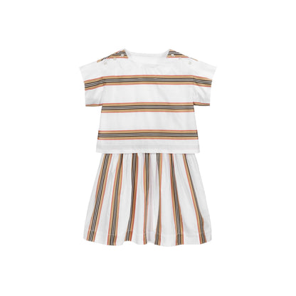 Girls White Stripe Cotton Dress