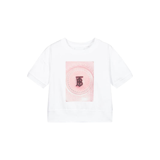 Girls White Printing Cotton T-Shirt