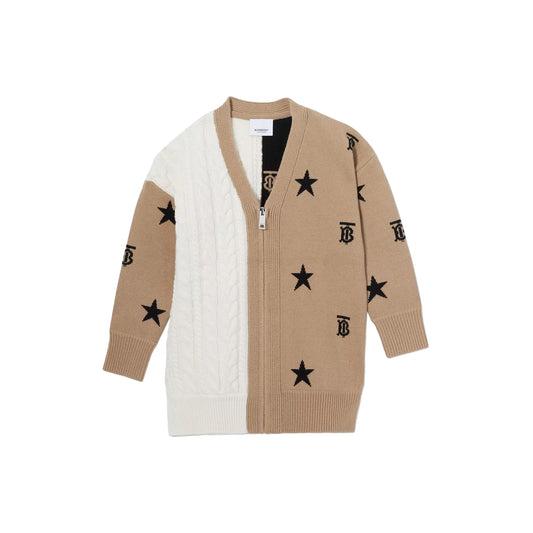Girls Beige & White Star Wool Cardigan