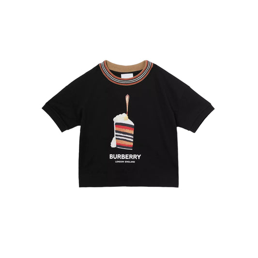 Girls Black Printing Cotton T-Shirt