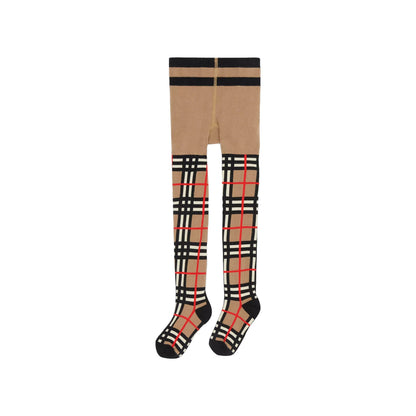 Girls Beige Check Tights