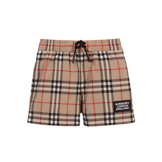 Boys Beige Check Swim Shorts