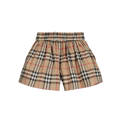 Girls Beige Check Cotton Shorts